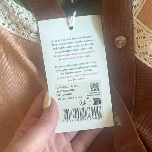 Sezane Multicolor Patchwork Lace-Trim Button-Down Shirt - Picture 4 of 5